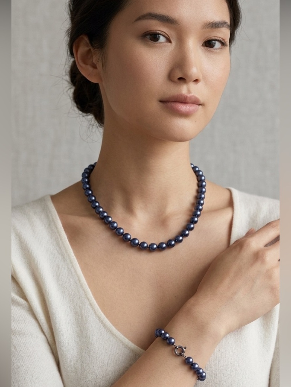 Blue Freshwater Cultured Pearls Necklace & Bracelet Set Handmade